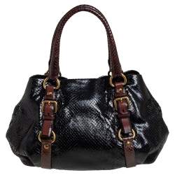Pre Owned Prada Black/Brown Snakeskin Buckle Tote