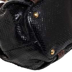 Pre Owned Prada Black/Brown Snakeskin Buckle Tote