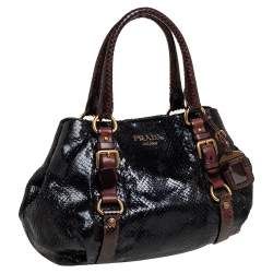 Pre Owned Prada Black/Brown Snakeskin Buckle Tote