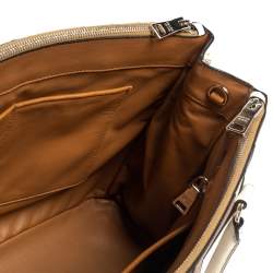 Pre Owned Prada Tri Color Stripped Saffiano Leather Zip Tote Bag