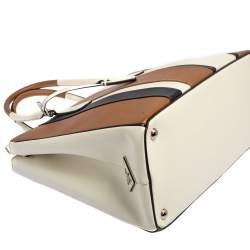 Pre Owned Prada Tri Color Stripped Saffiano Leather Zip Tote Bag