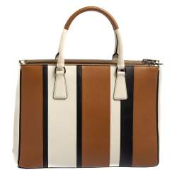 Pre Owned Prada Tri Color Stripped Saffiano Leather Zip Tote Bag