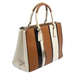 Pre Owned Prada Tri Color Stripped Saffiano Leather Zip Tote Bag