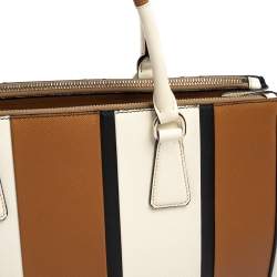 Pre Owned Prada Tri Color Stripped Saffiano Leather Zip Tote Bag
