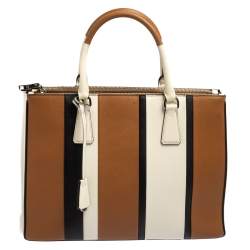 Pre Owned Prada Tri Color Stripped Saffiano Leather Zip Tote Bag