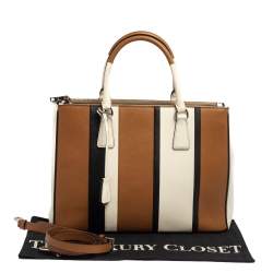 Pre Owned Prada Tri Color Stripped Saffiano Leather Zip Tote Bag