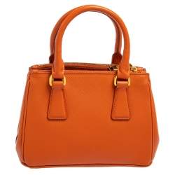 Pre Owned Prada Orange Saffiano Leather Mini Galleria Crossbody Bag