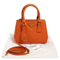 Pre Owned Prada Orange Saffiano Leather Mini Galleria Crossbody Bag