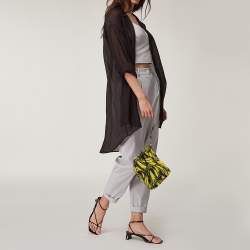 Pre Owned Prada Black/Yellow Printed Nylon Wristlet Pouch