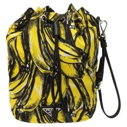Pre Owned Prada Black/Yellow Printed Nylon Wristlet Pouch