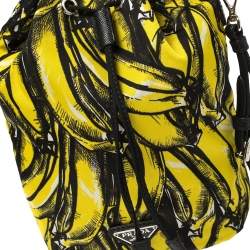 Pre Owned Prada Black/Yellow Printed Nylon Wristlet Pouch