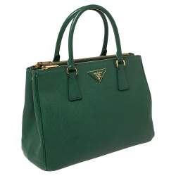 Pre Owned Prada Green Saffiano Lux Leather Medium Galleria Tote