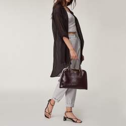 Pre Owned Prada Burgundy Saffiano Vernice Leather Pyramid Frame Satchel