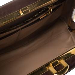 Pre Owned Prada Burgundy Saffiano Vernice Leather Pyramid Frame Satchel