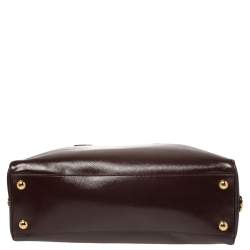 Pre Owned Prada Burgundy Saffiano Vernice Leather Pyramid Frame Satchel