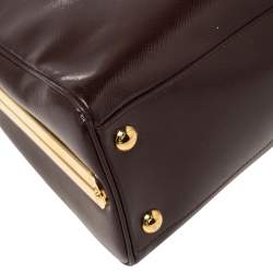 Pre Owned Prada Burgundy Saffiano Vernice Leather Pyramid Frame Satchel