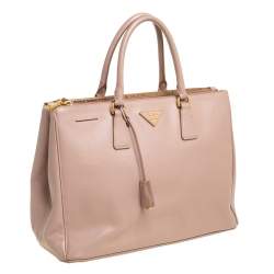Pre Owned Prada Beige Saffiano Leather Medium Galleria Double Zip Tote