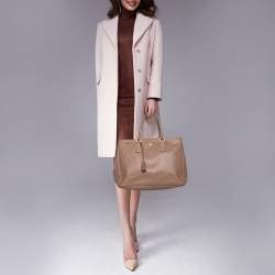 Pre Owned Prada Beige Saffiano Leather Medium Galleria Double Zip Tote