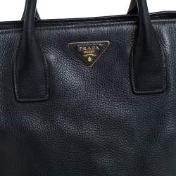 Pre Owned Prada Black Vitello Daino Leather Side Snap Tote