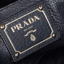 Pre Owned Prada Black Vitello Daino Leather Side Snap Tote