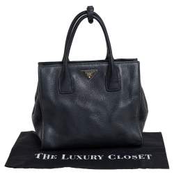 Pre Owned Prada Black Vitello Daino Leather Side Snap Tote