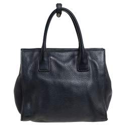 Pre Owned Prada Black Vitello Daino Leather Side Snap Tote