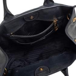 Pre Owned Prada Black Vitello Daino Leather Side Snap Tote