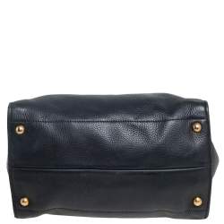 Pre Owned Prada Black Vitello Daino Leather Side Snap Tote