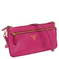 مملوكة مسبقًا Prada Pink Saffiano Leather Wallet On Chain
