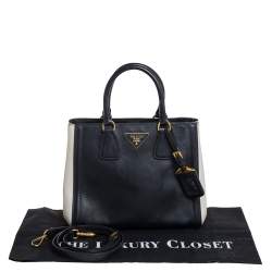 Pre Owned Prada White/Black Saffiano Leather Gardener's Tote