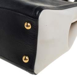 Pre Owned Prada White/Black Saffiano Leather Gardener's Tote