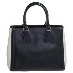 Pre Owned Prada White/Black Saffiano Leather Gardener's Tote