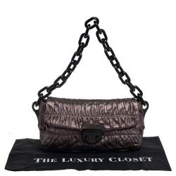 Pre Owned Prada Metallic Bronze Gaufre Leather Chain Shoulder Bag