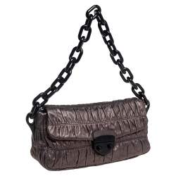 Pre Owned Prada Metallic Bronze Gaufre Leather Chain Shoulder Bag