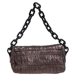 Pre Owned Prada Metallic Bronze Gaufre Leather Chain Shoulder Bag