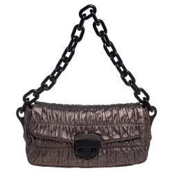 Pre Owned Prada Metallic Bronze Gaufre Leather Chain Shoulder Bag