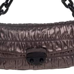 Pre Owned Prada Metallic Bronze Gaufre Leather Chain Shoulder Bag