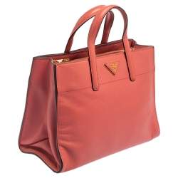 Pre Owned Prada Pink Saffiano Lux Leather Small Galleria Tote