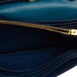 Pre Owned Prada Two Tone Blue Saffiano Lux Leather Flap Crossbody Bag