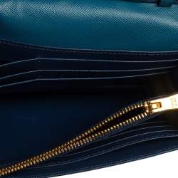 Pre Owned Prada Two Tone Blue Saffiano Lux Leather Flap Crossbody Bag