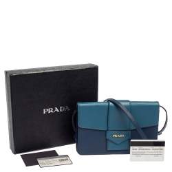 Pre Owned Prada Two Tone Blue Saffiano Lux Leather Flap Crossbody Bag