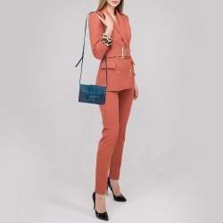 Pre Owned Prada Two Tone Blue Saffiano Lux Leather Flap Crossbody Bag