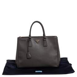 Pre Owned Prada Dark Grey Saffiano Lux Leather Large Galleria Tote