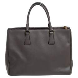 Pre Owned Prada Dark Grey Saffiano Lux Leather Large Galleria Tote
