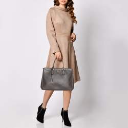 Pre Owned Prada Dark Grey Saffiano Lux Leather Large Galleria Tote