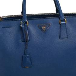Pre Owned Prada Blue Saffiano Lux Leather Executive Galleria Tote