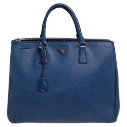 Pre Owned Prada Blue Saffiano Lux Leather Executive Galleria Tote