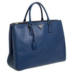 Pre Owned Prada Blue Saffiano Lux Leather Executive Galleria Tote