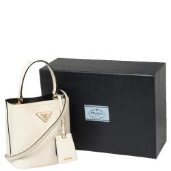 Pre Owned Prada Cream Saffiano Leather Small Panier Bag