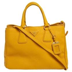 Pre Owned Prada Yellow Vitello Daino Leather Open Tote
